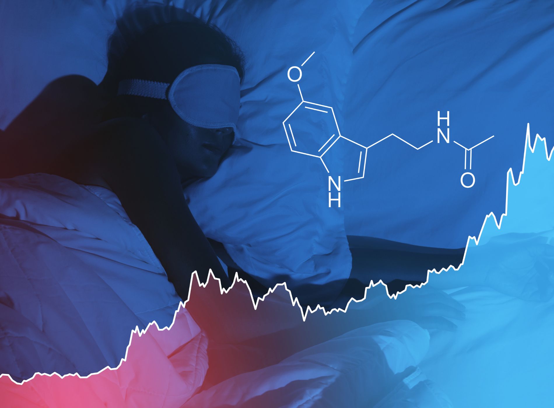 persona che dorme al buio con la formula chimica della melatonina in risalto